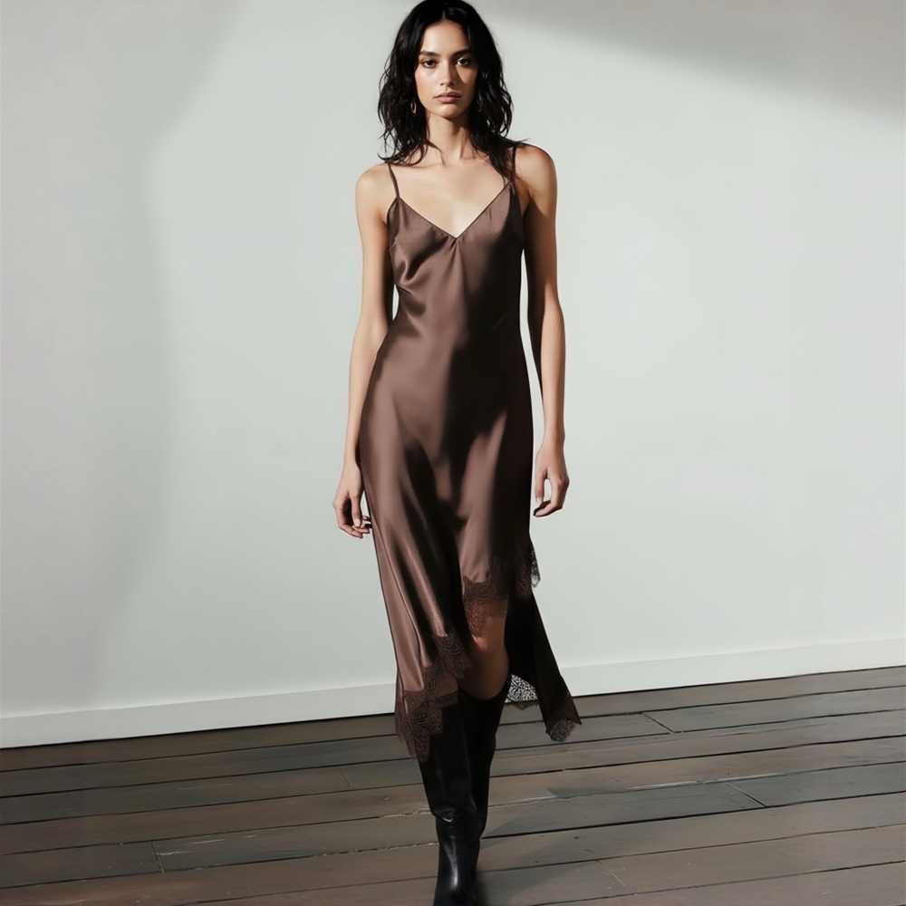 Midnight Cocoa Muse Satin Dress